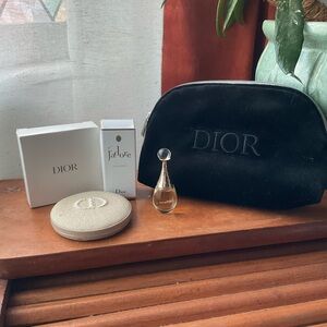 Dior Black Cosmetic Bag with Compact and J'adore